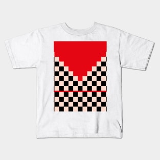 Classic Black and White Red Checker Ethnic Pattern Kids T-Shirt